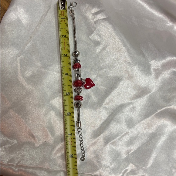 Silver and Red Heart Charm Bracelet - Picture 5 of 6